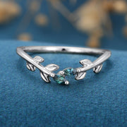 Marquise cut Blue Green Sapphire leaf Curved Wedding Band Ring