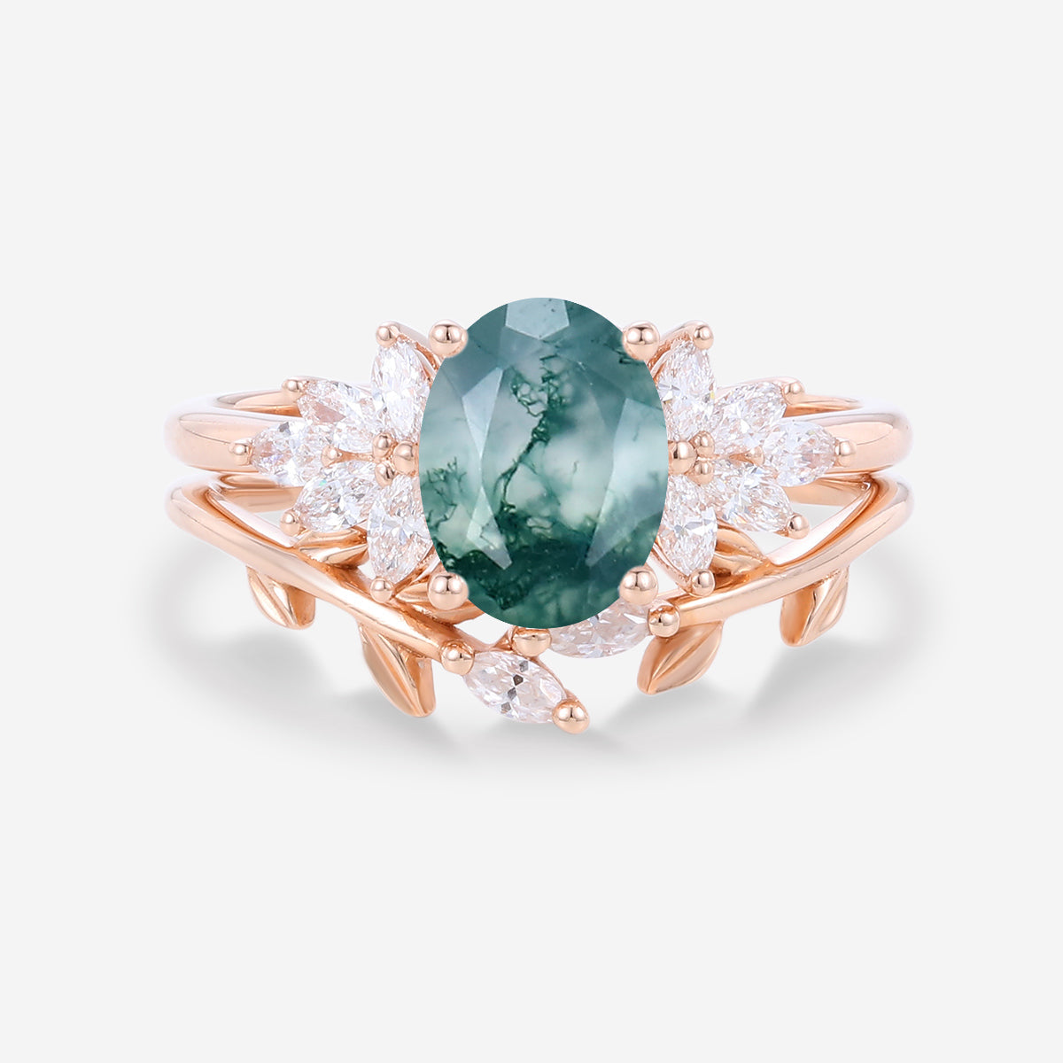 Natural Green Moss Agate Oval Cluster WeddingBridal Sets