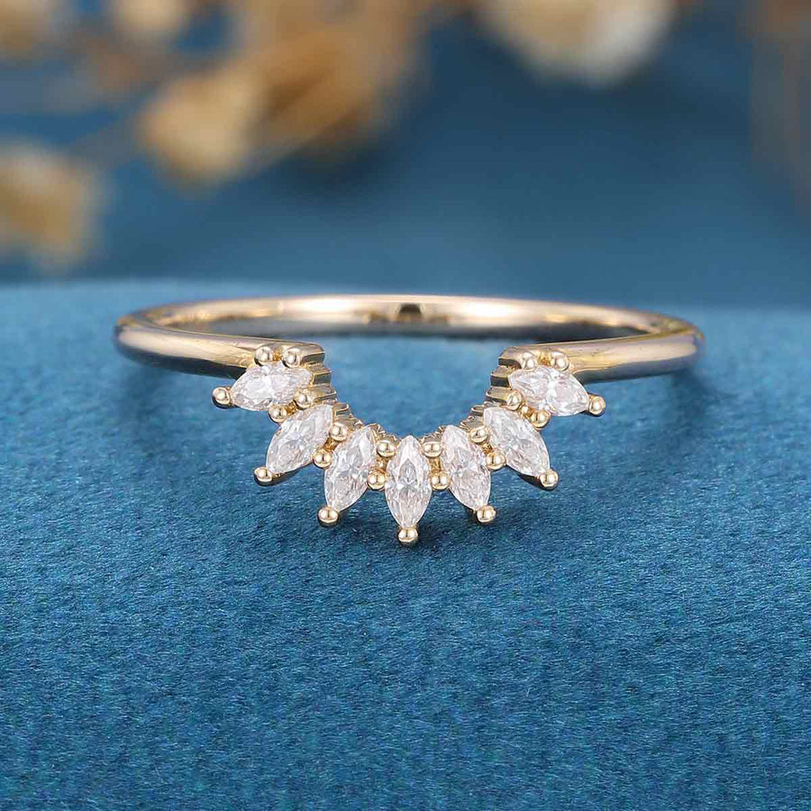 Marquise Moissanite | Diamond Curved Wedding Band Ring
