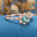 Round Cut Natural Green Moss Agate Flower Engagement Ring 