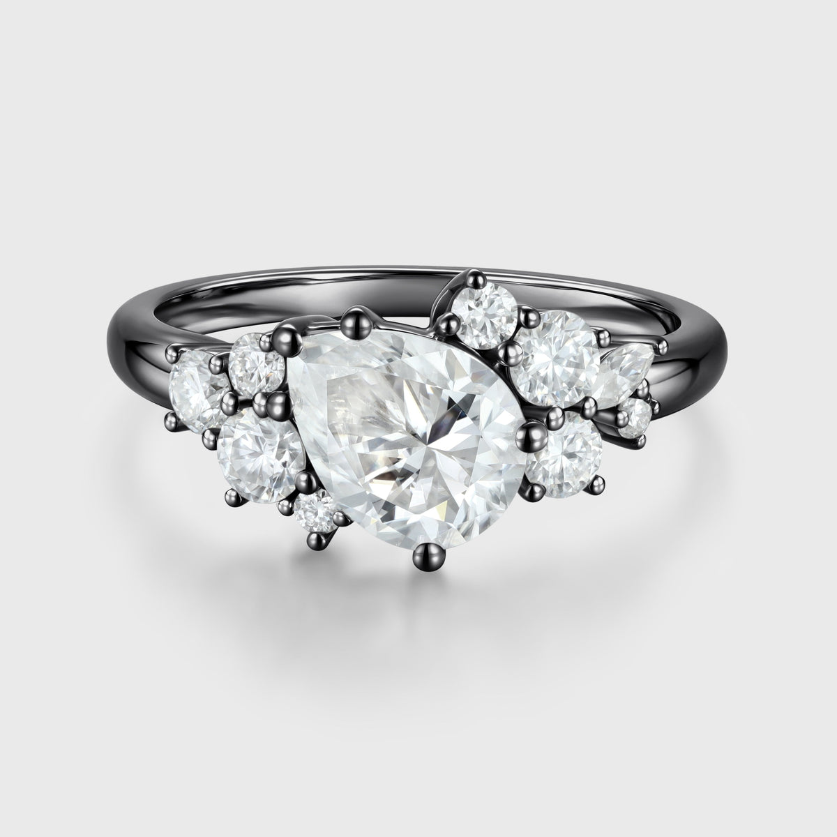 1.2 Carat Vintage Pear shaped Moissanite Cluster Engagement Ring