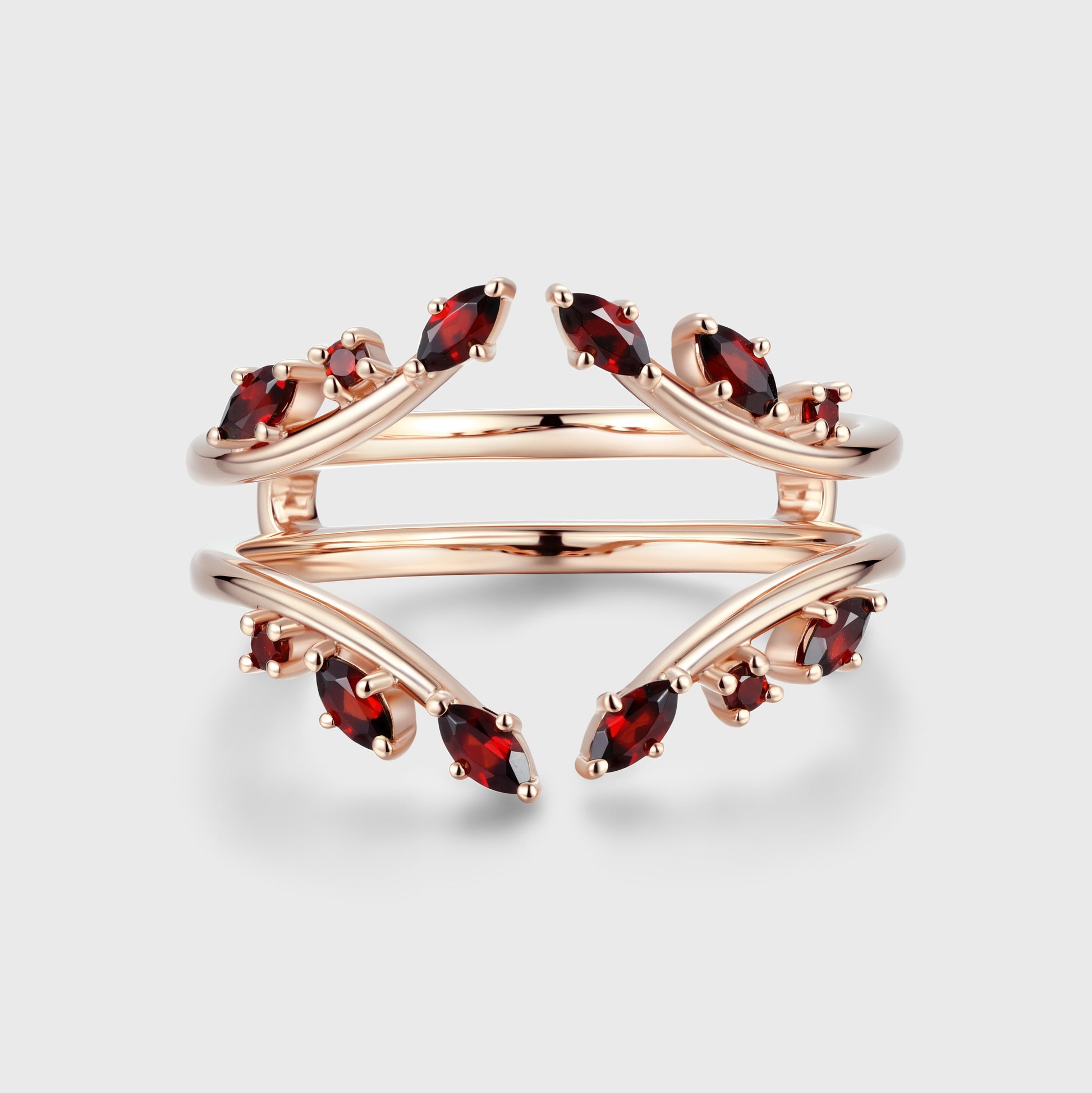 Nature Inspired Garnet Double Curved Wedding Band