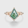 Bezel Set Kite cut Moss Agate Solid Gold Pave Diamonds Engagement Ring