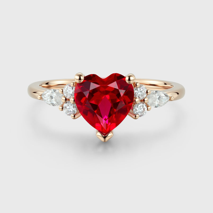 Heart cut Lab Ruby Engagement ring