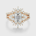 1.7Carat Vintage Emerald cut Moissanite Cluster Engagement Ring Set