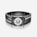 Round Cut Moissanite Statement Ring • Mens Wedding Band