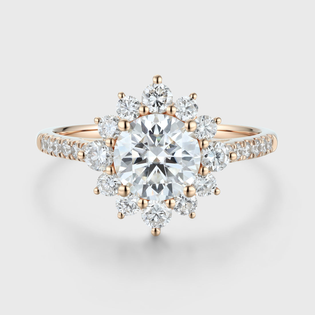 Round Moissanite Halo | Flower Half Eternity Engagement ring