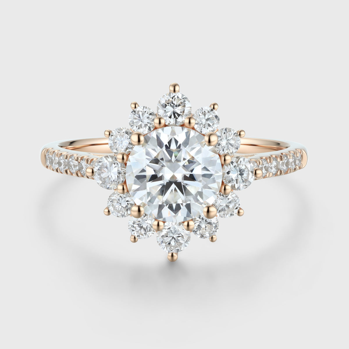 Round Moissanite Halo | Flower Half Eternity Engagement ring