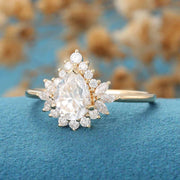 Pear cut Moissanite Cluster |  Halo Engagement Ring