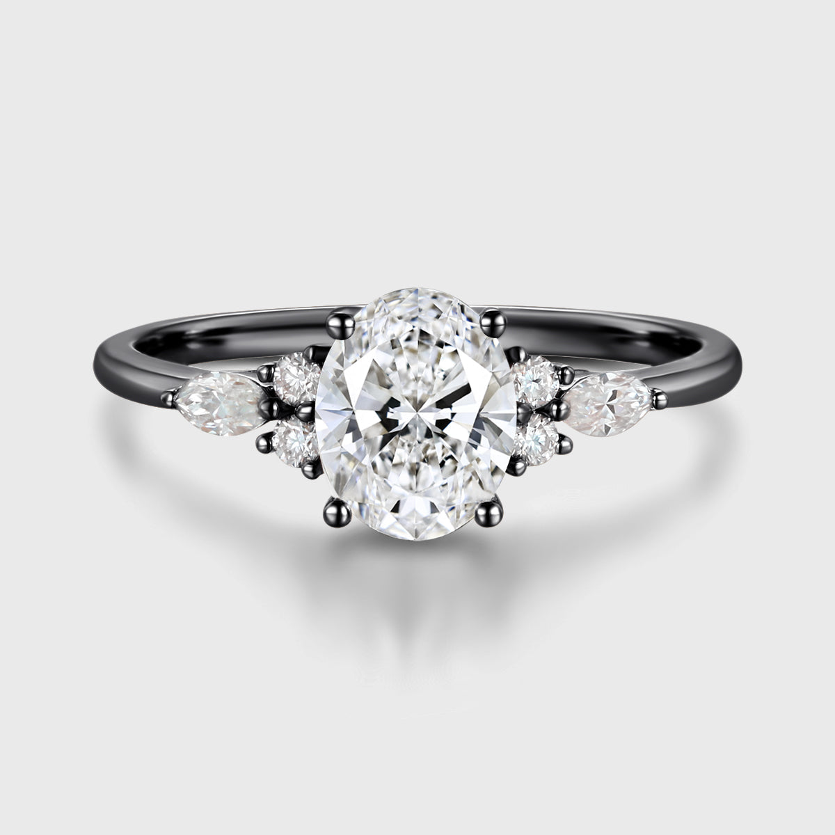 1.5CT Oval cut Lab grown Diamond Cluster Engagement Ring