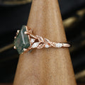 Nature Inspired Kite cut Moss Agate Leaf Gold Engagement Ring