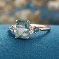 Emerald cut Moss Agate Solid Gold Engagement Ring