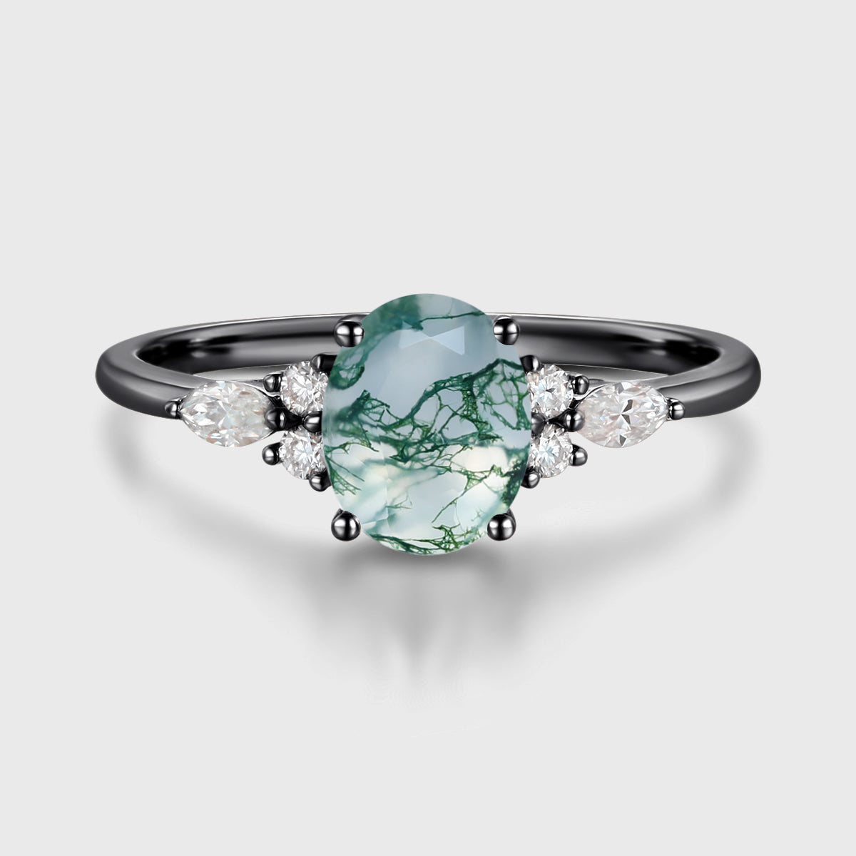 Oval cut Moss Agate | Diamonds Engagement ring