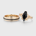 Coffin cut Black Onyx Solid Gold Couples Ring Set