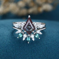 1.3 Carat Kite Cut Lab Alexandrite Wedding bridal set