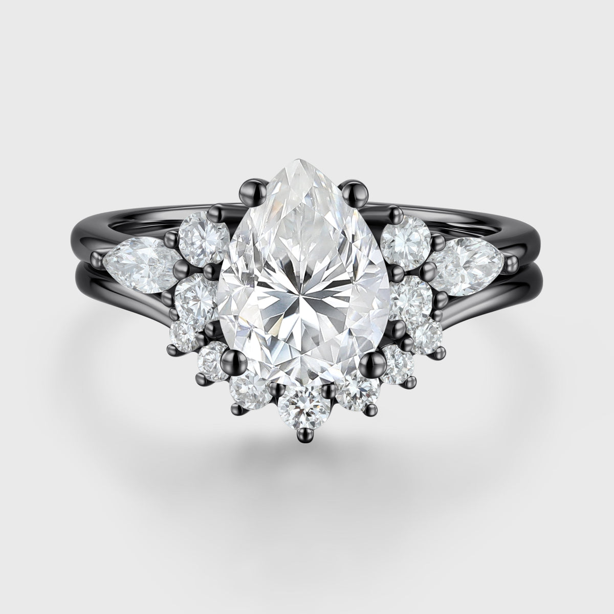 1.25 Carat Pear cut Moissanite Engagement ring Bridal Set
