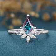 Kite Cut Lab Alexandrite | Diamond  Engagement Ring