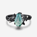 Coffin Cut Natural Green Moss Agate  Engagement Ring