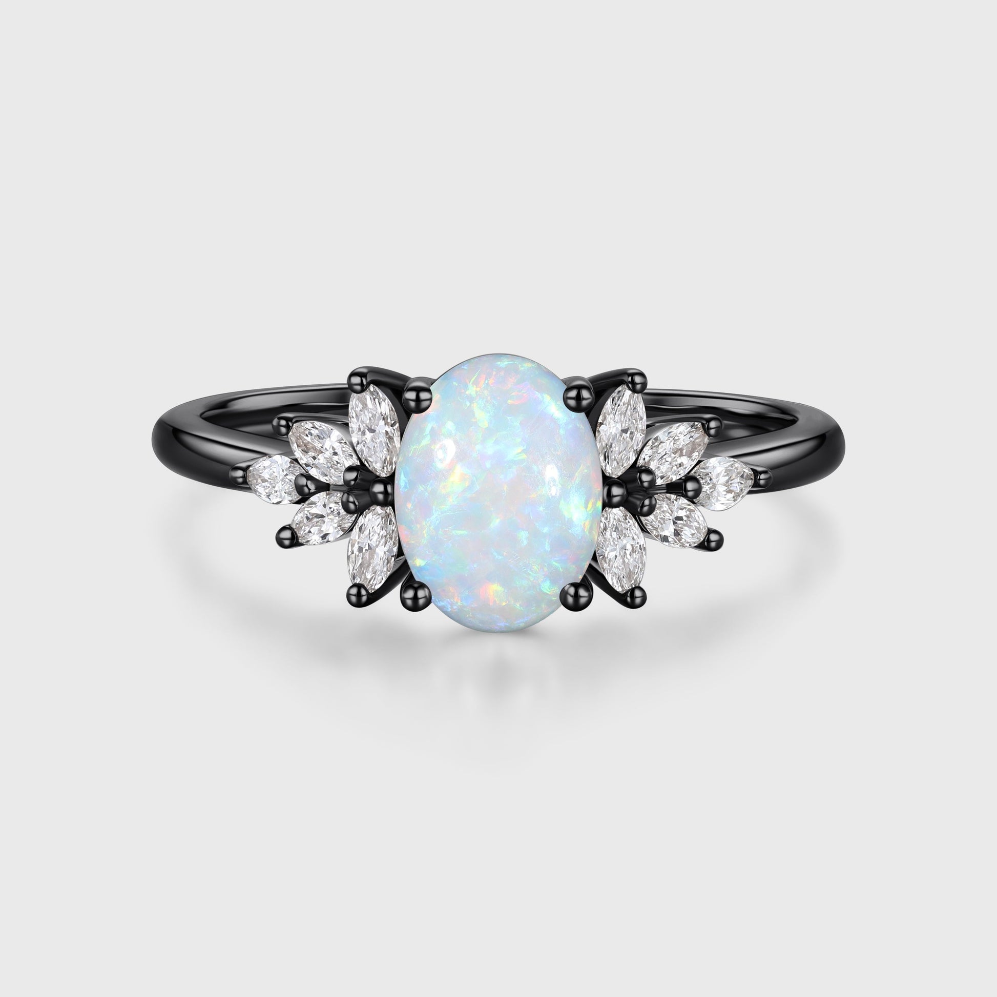 Oval Opal Cluster Engagement ring