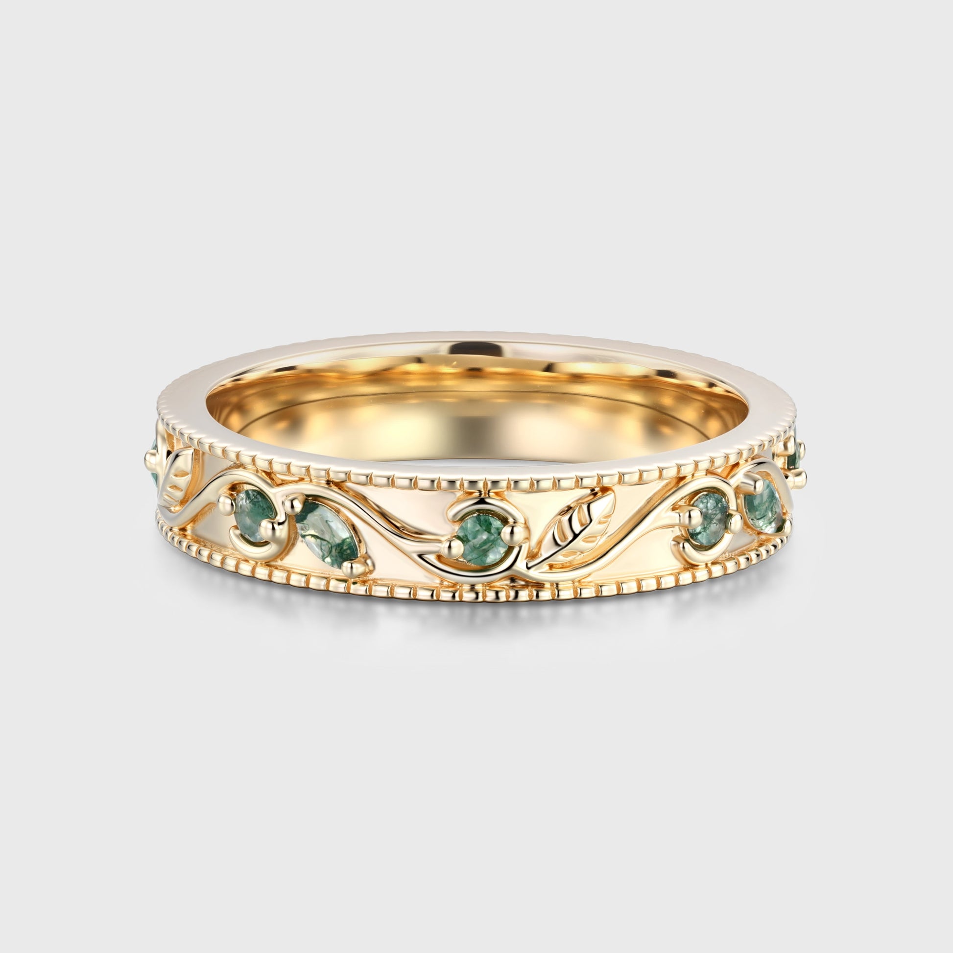 Luxury Men's Moss Agate Engagement Band - Solid gold men ring