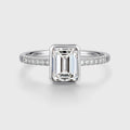Bezel setting Emerald cut Lab grown Diamond Half Eternity Sold Gold Engagement Ring