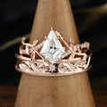 Forever Glow Moissanite Couple Rings |  D Color VVS1 | Rose Gold Leaf Wedding Bridal Set