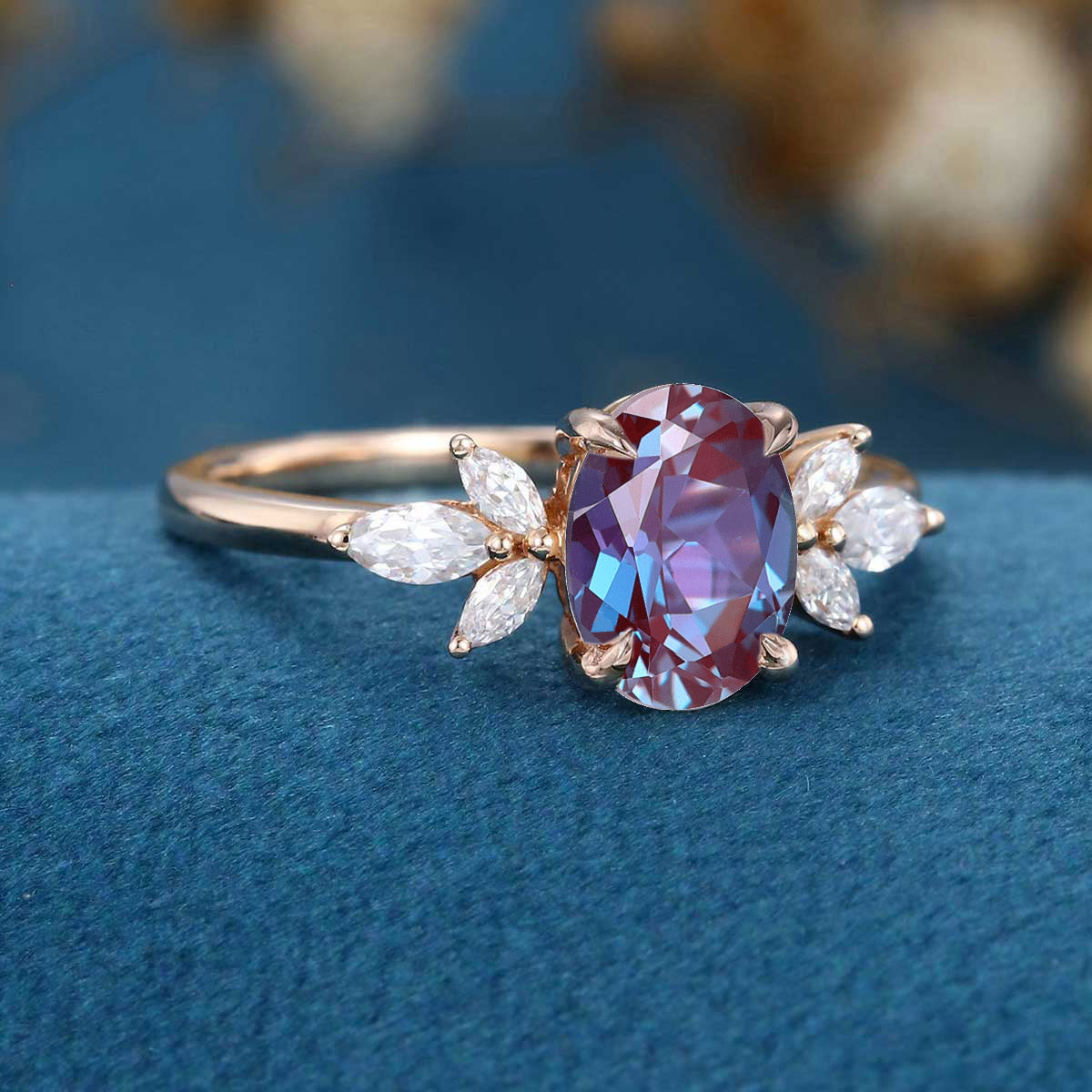 Oval cut Alexandrite | Diamond Engagement ring 