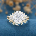 9*11mm Oval cut Moissanite Cluster Engagement ring Bridal Set