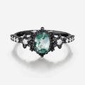 Bezel setting Oval cut Moss Agate Halo Moissanite | Diamonds Gold Engagement Ring
