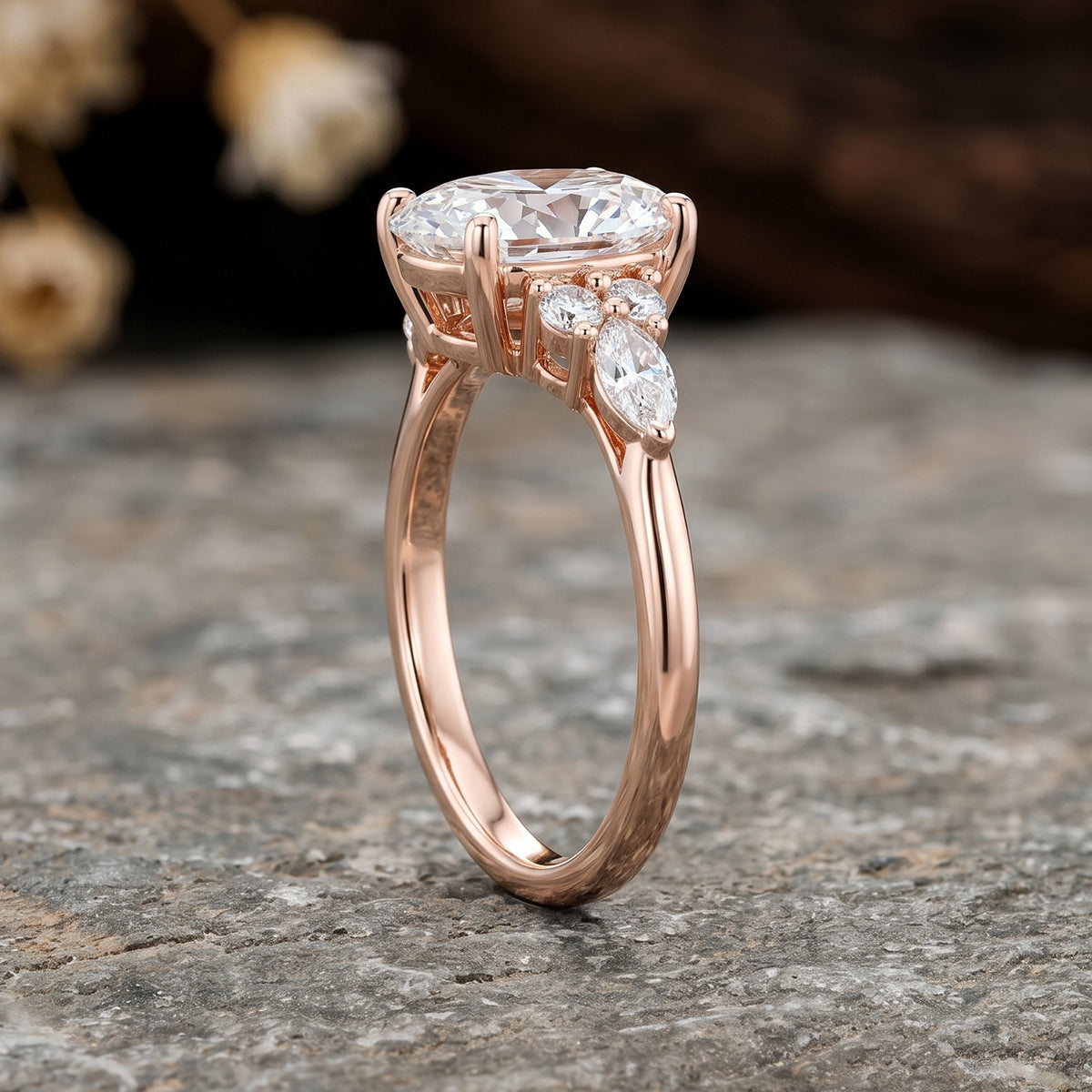 1.0CT~5.0CT Oval cut Lab grown Diamond Cluster Engagement Ring