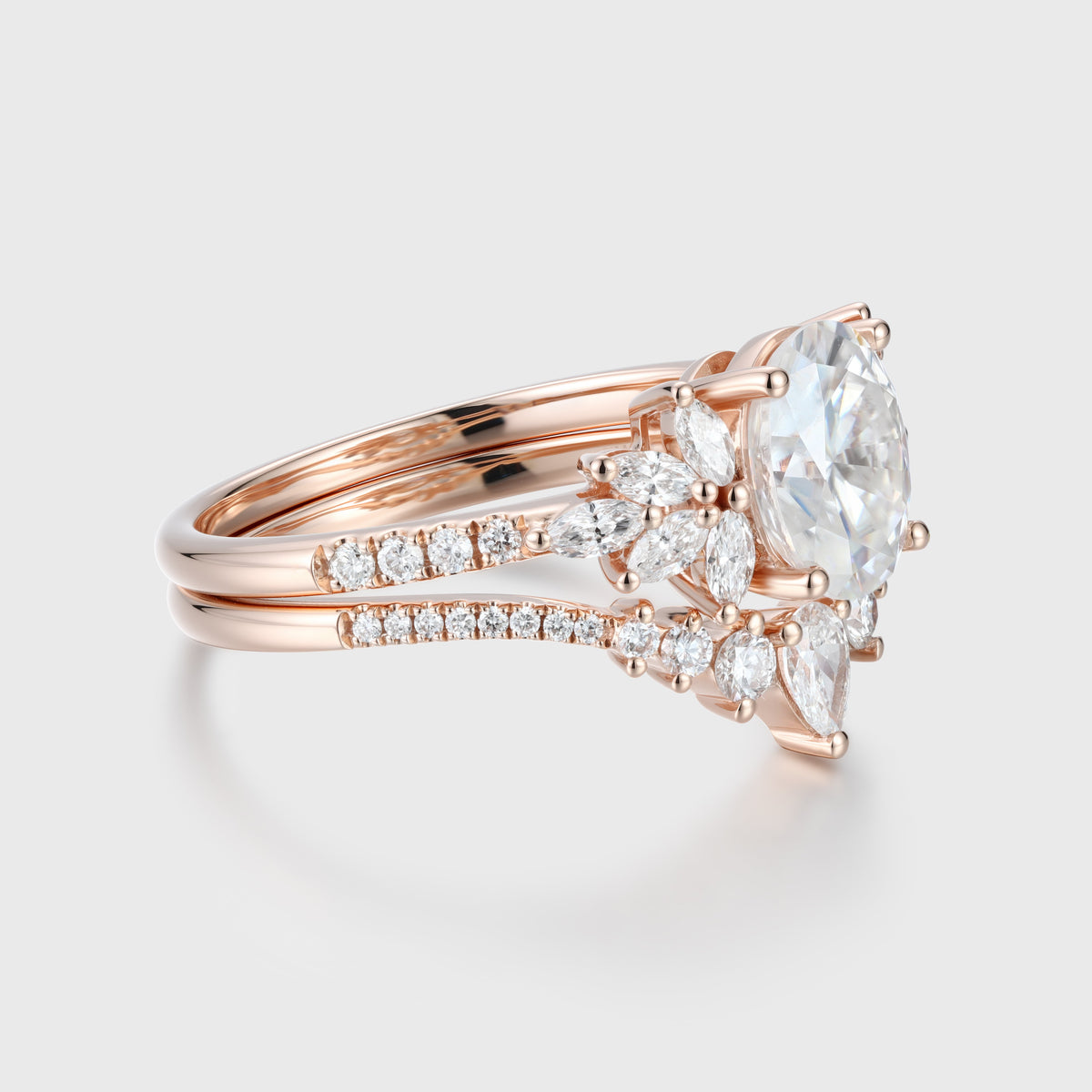 Oval cut Cluster Moissanite engagement ring set vintage