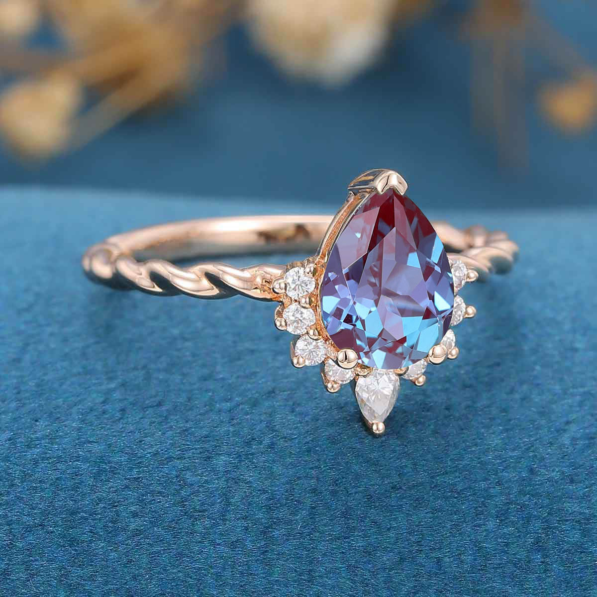 Pear cut Alexandrite | Diamond Engagement ring 