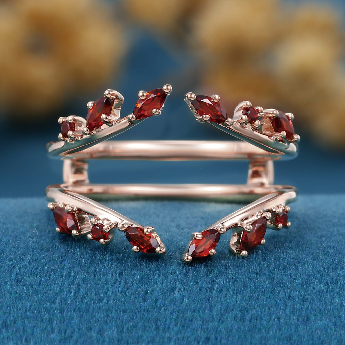 Nature Inspired Garnet Double Curved Wedding Band