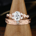 Nature Inspired Moissanite Couple Rings | D Color VVS1 | Rose Gold Leaf Wedding Bridal Set