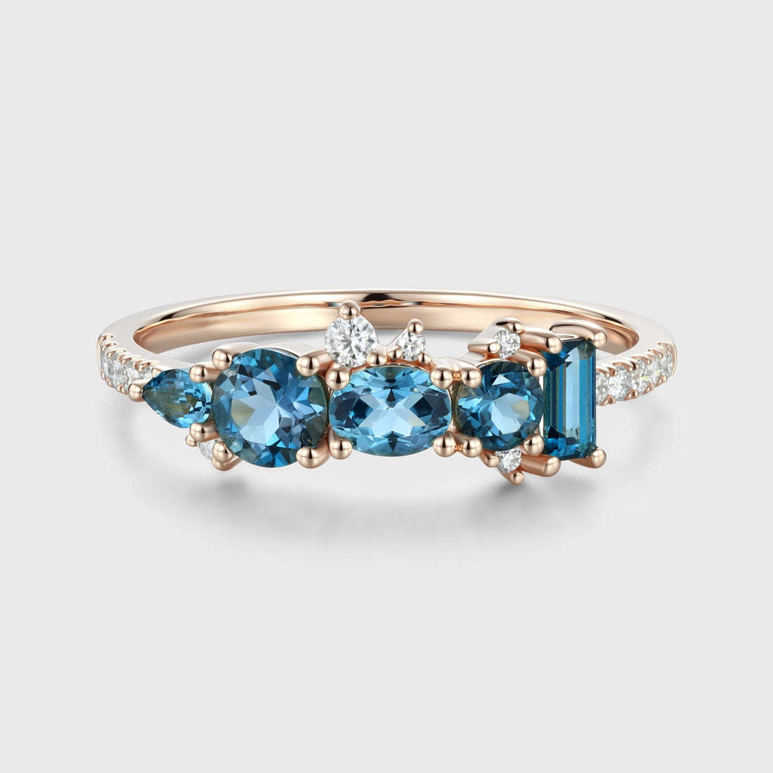 London Blue Topaz Matching Moissanite | Diamond Half Eternity Wedding Band