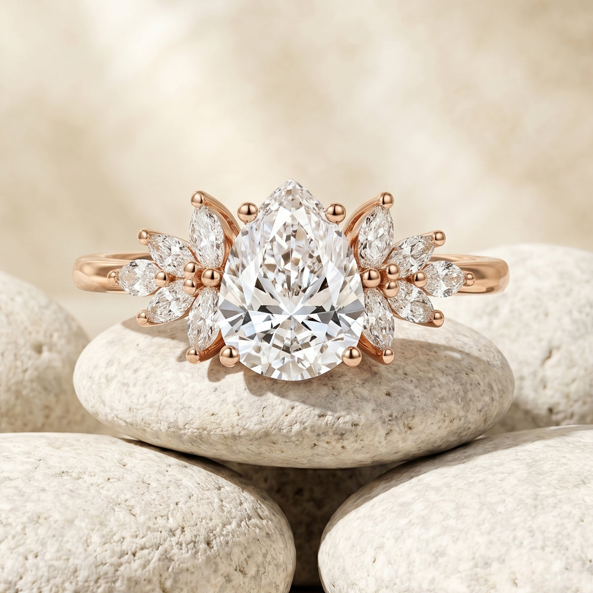 1.0CT~5.0CT Pear cut Lab Grown Diamond Cluster Engagement Ring
