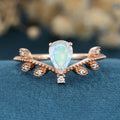 Nature Inspired Pear cut Moonstone Leaf Gold Engagement Ring