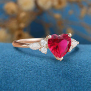 Heart cut Lab Ruby Engagement ring