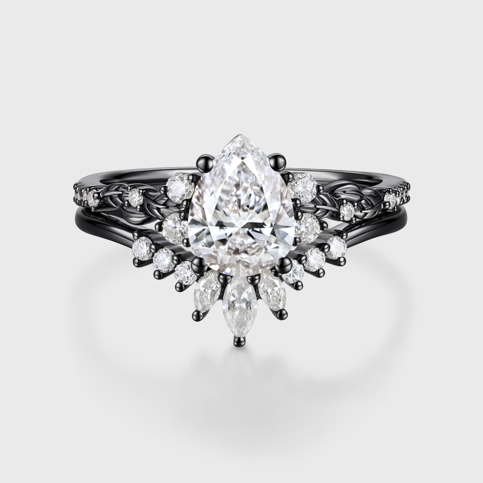 1.0CT~5.0CT Kite cut Lab grown Diamond Luxury Pave Leaf Engagement Ring set