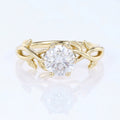 Nature Inspired Roud cut Moissanite Leaf Gold ring set