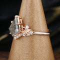 Nature Inspired Kite cut Moss Agate Leaf Gold Engagement Ring