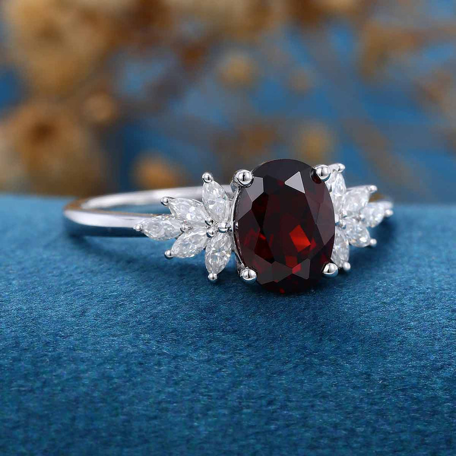 1.5Carat Oval cut garnet Cluster Engagement ring