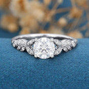 Round Moissanite  Art deco Engagement ring Bridal Set