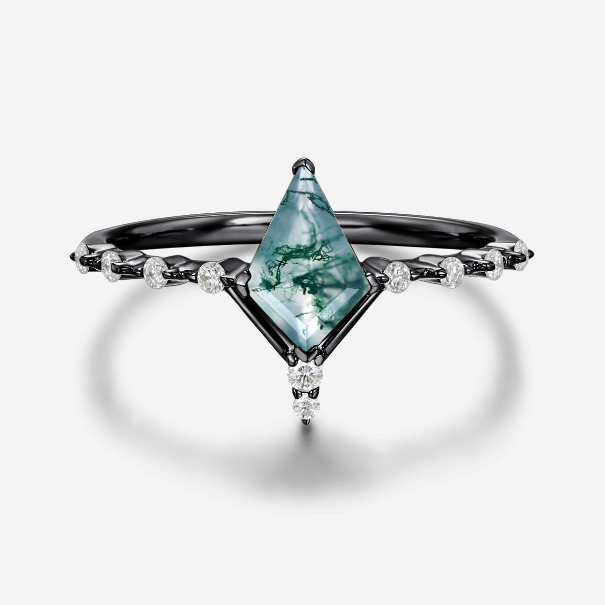 Kite Cut Moss Agate Yellow Gold Engagement Ring
