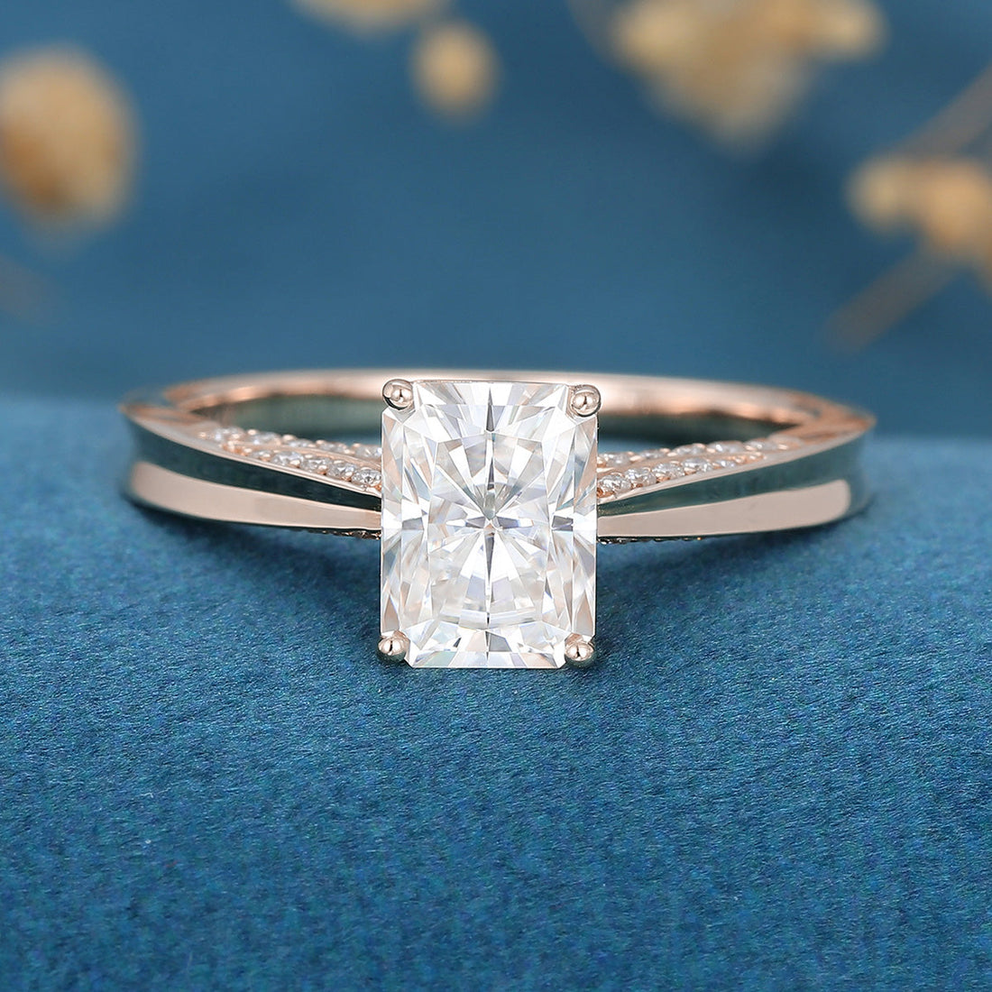 Radiant cut Moissanite Solitaire Engagement Ring