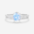 Oval cut Moonstone Half eternity Engagement Bridal Set