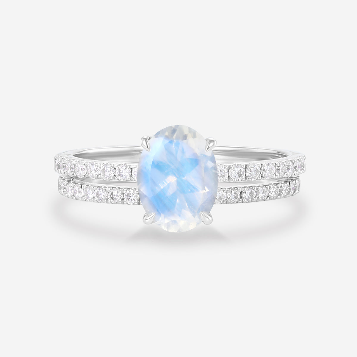 Oval cut Moonstone Half eternity Engagement Bridal Set