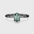 Natural Green Moss Agate pear cut cluster Engagement Ring