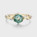 Inspired Hexagon Cut Natural Green Moss Agate  Engagement Ring