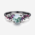 Round cut Moss Agate Leaf Gold Engagement Ring